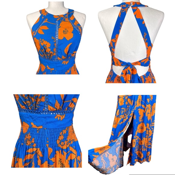 Anthropologie Abel the Label Charlie Floral Halter Slit Cutout Maxi Dress SZ - Picture 2 of 8